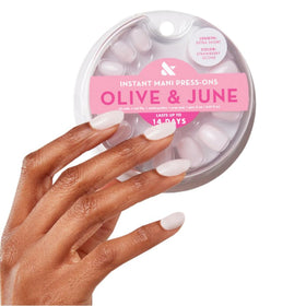 Olive & June front packaging showing kit contents and benefit of ready-to-use press-ons