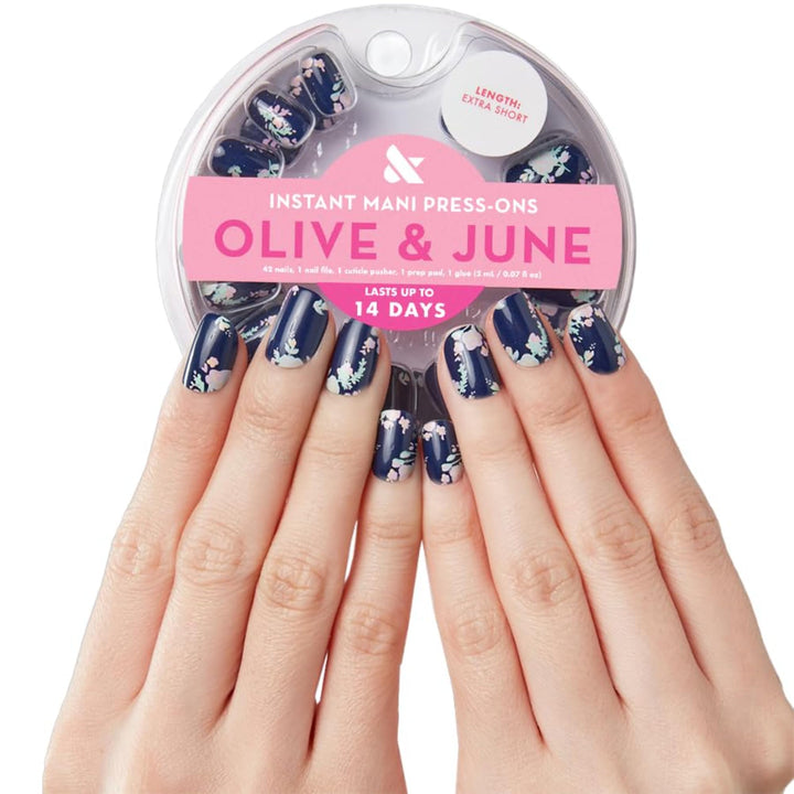 Olive & June front packaging showing complete Instant Mani kit benefits
