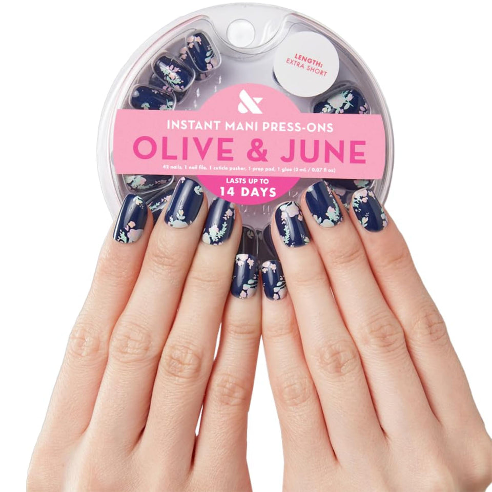 Olive & June front packaging showing complete Instant Mani kit benefits