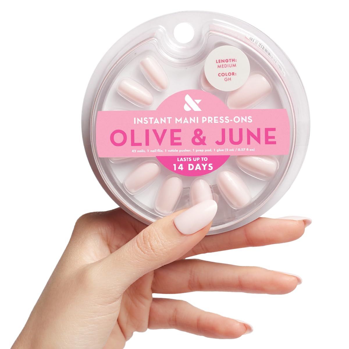 Olive & June front packaging showing kit contents and benefits