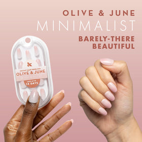 Olive & June lifestyle shot wearing nails at a desk for everyday style