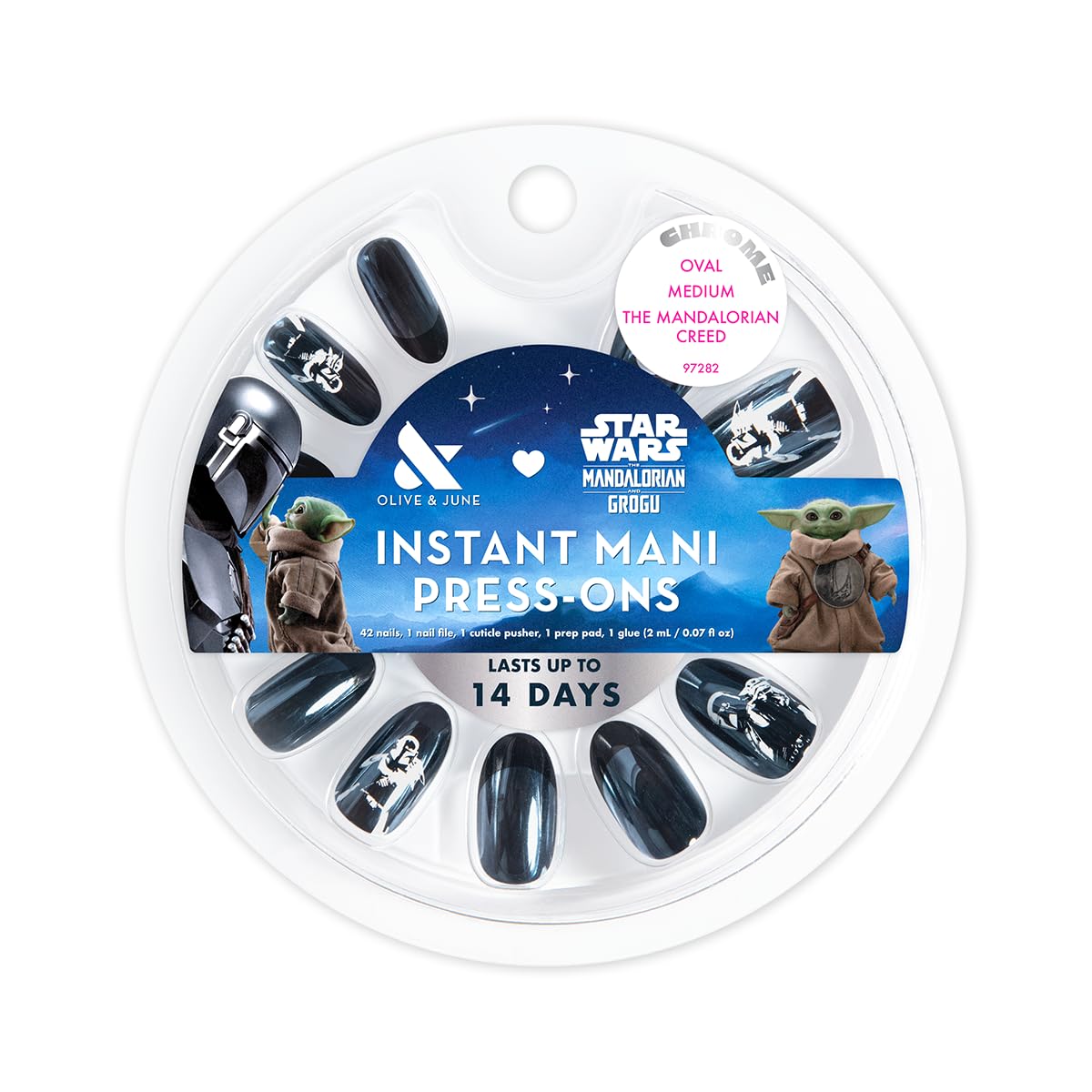 Olive & June 42 nails laid out showing 21 inclusive sizes for better fit