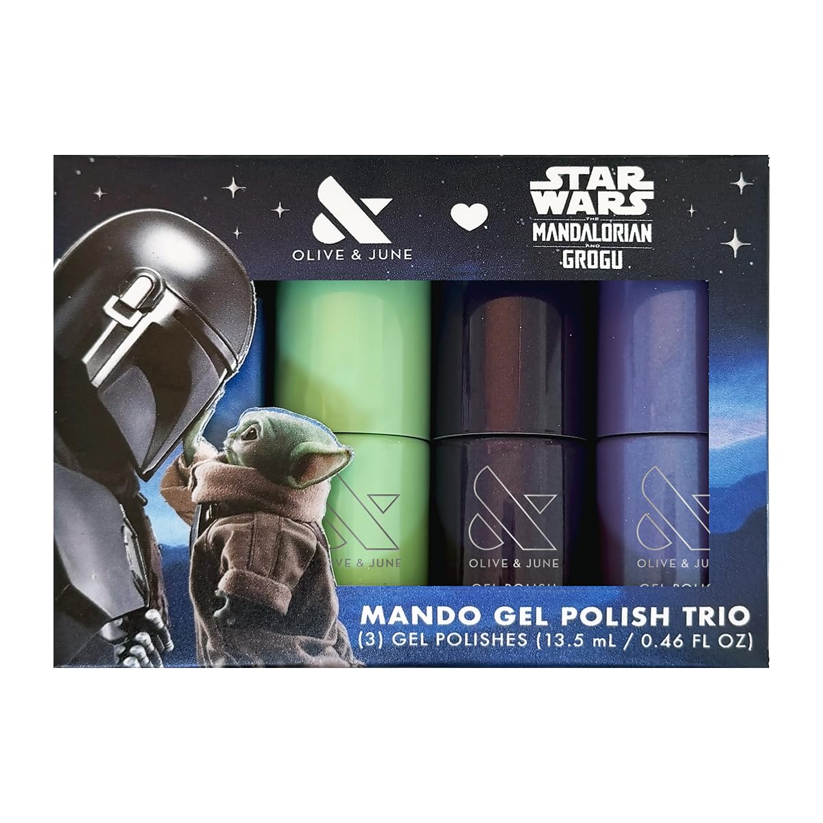 Olive & June boxed Mandalorian trio showing packaging and collectible artwork, perfect for gifting