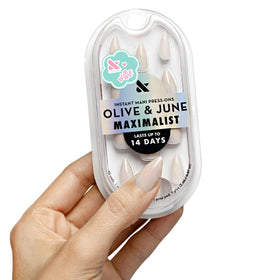 Olive & June front packaging showing complete Maximalist press-on kit and benefit of all-in-one set