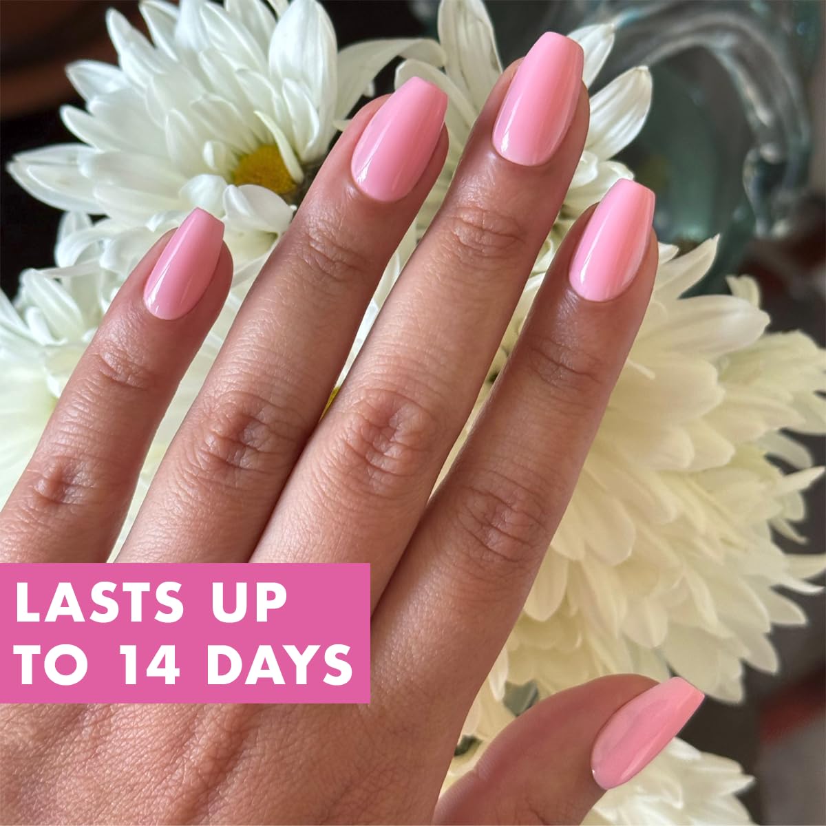 Olive & June press-on nails worn on hands in lifestyle setting benefit polished look