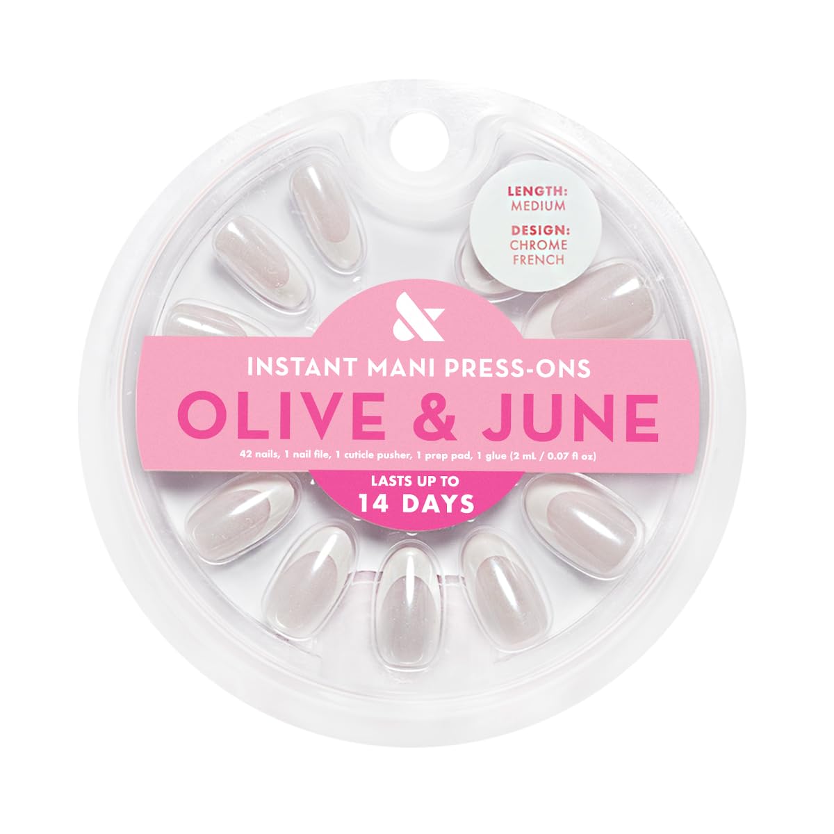 Olive & June chrome French detail and color tones highlighting realistic shine and salon finish