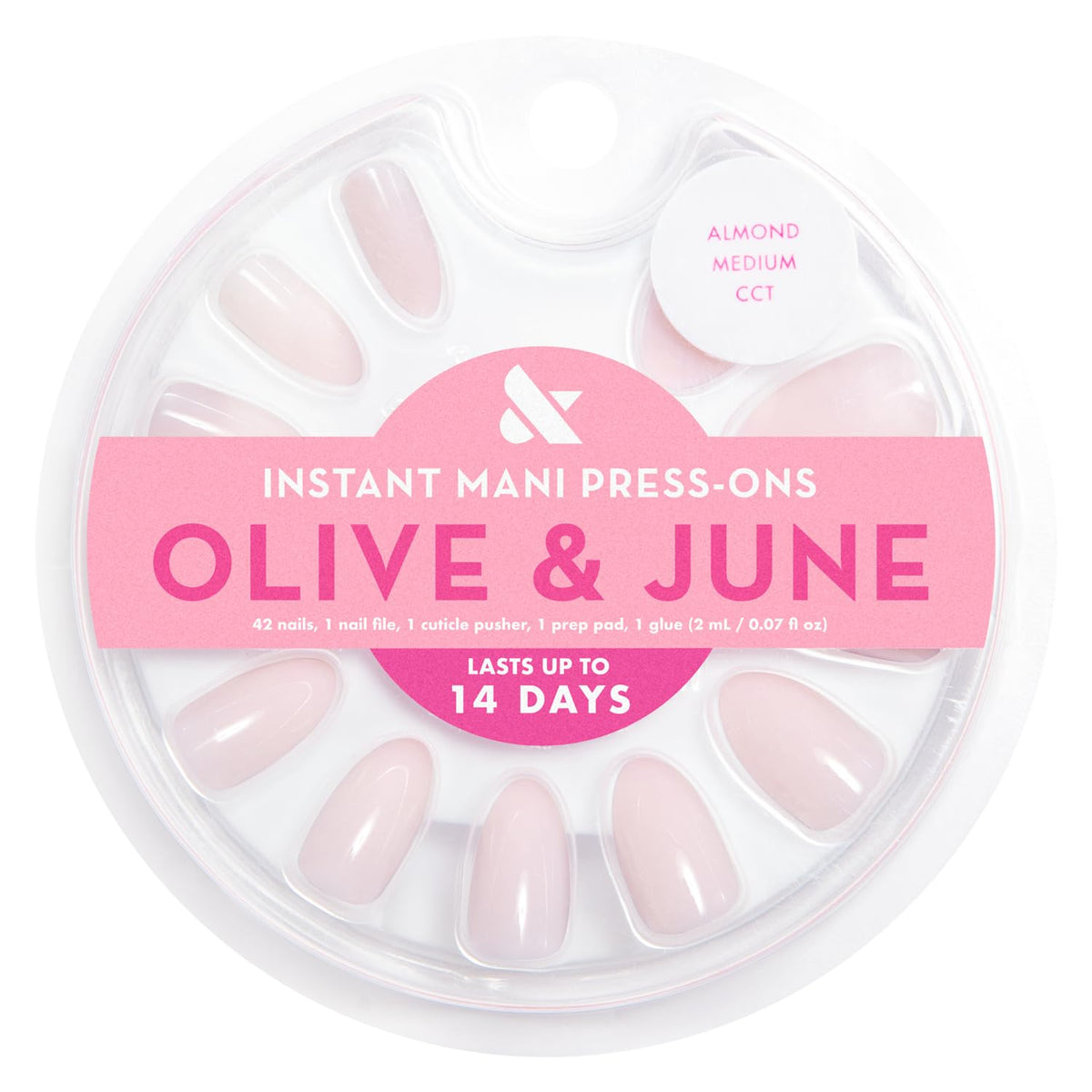 Olive & June close-up of almond nail shape highlighting natural curvature and realism