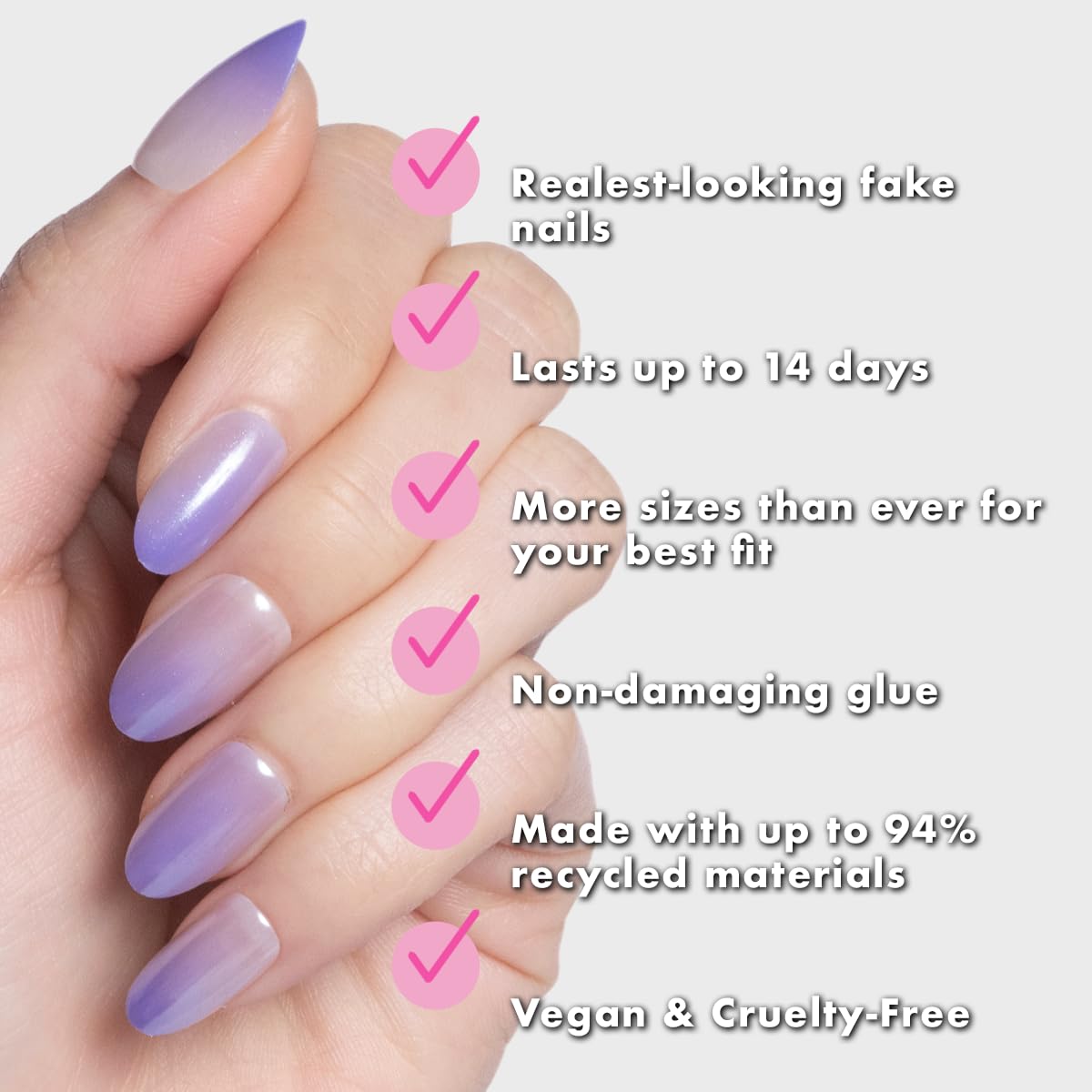 Olive & June medium oval nail profile demonstrating natural curve and realistic look