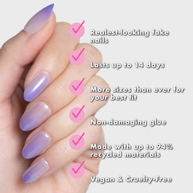 Olive & June medium oval nail profile demonstrating natural curve and realistic look