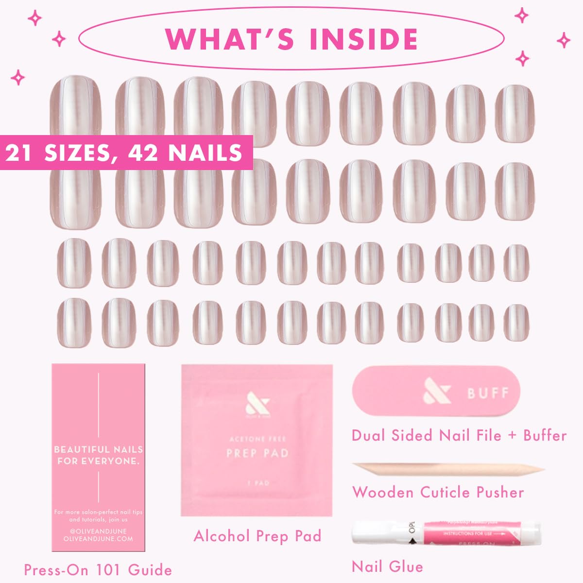 Olive & June size chart display with 21 sizes for a precise fit