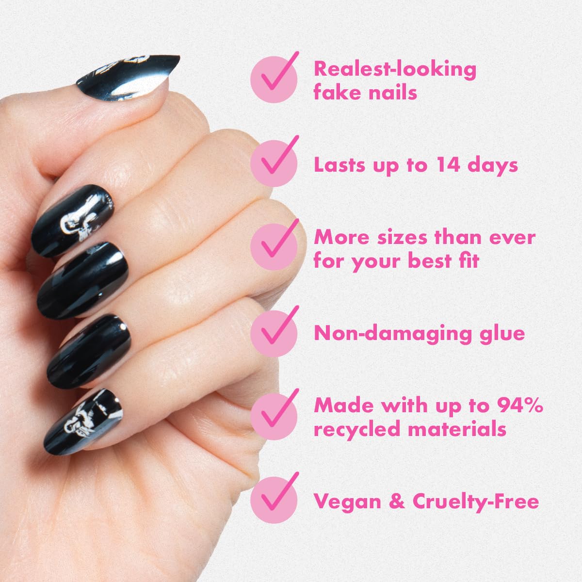 Olive & June nails on hand to show scale and wearable medium oval length