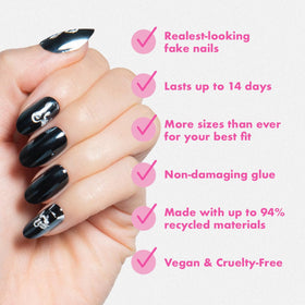 Olive & June nails on hand to show scale and wearable medium oval length