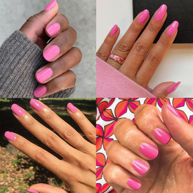Olive & June on styled hands outdoors demonstrating chip-resistant shine