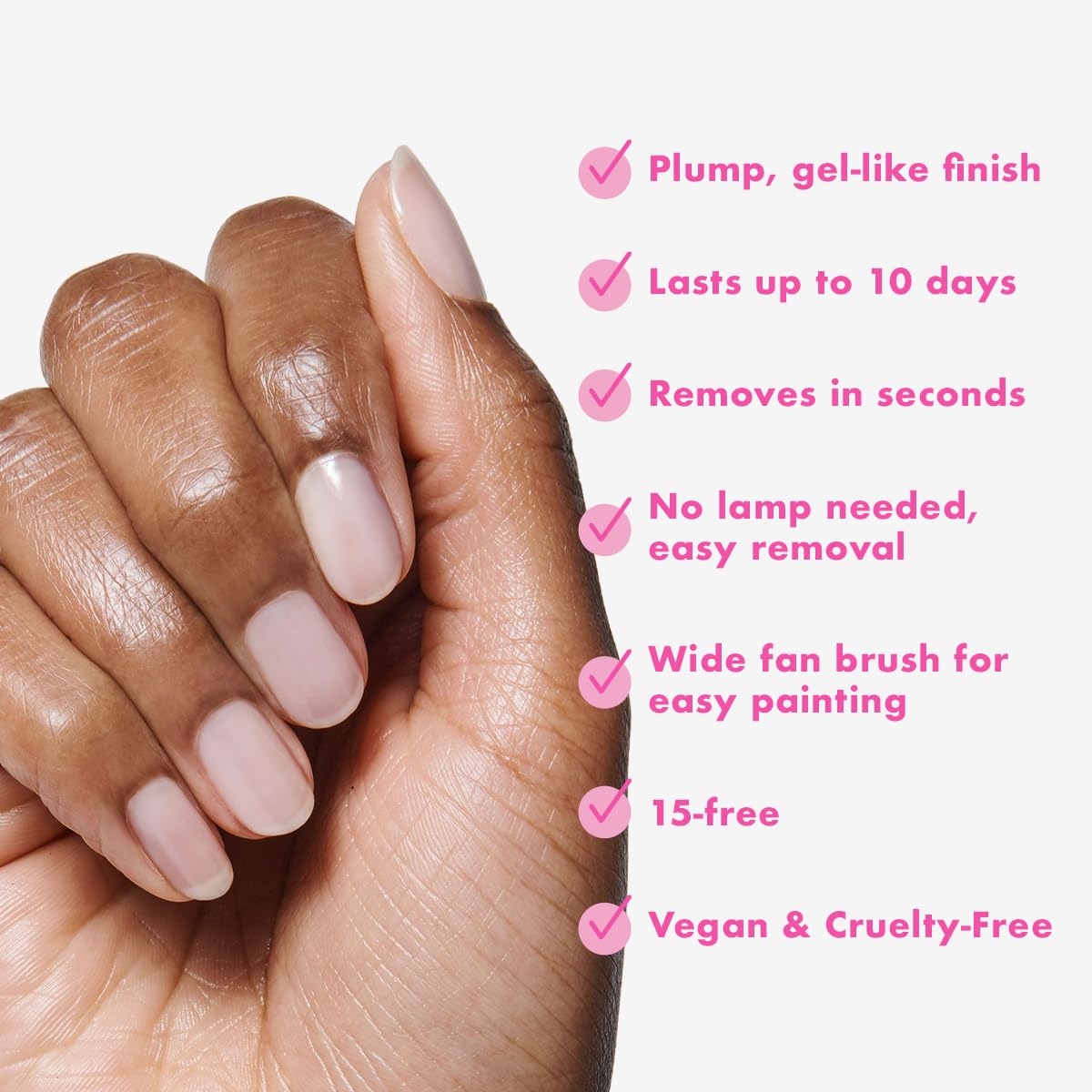 olive & june nails in use right hand showing chip-resistant shine