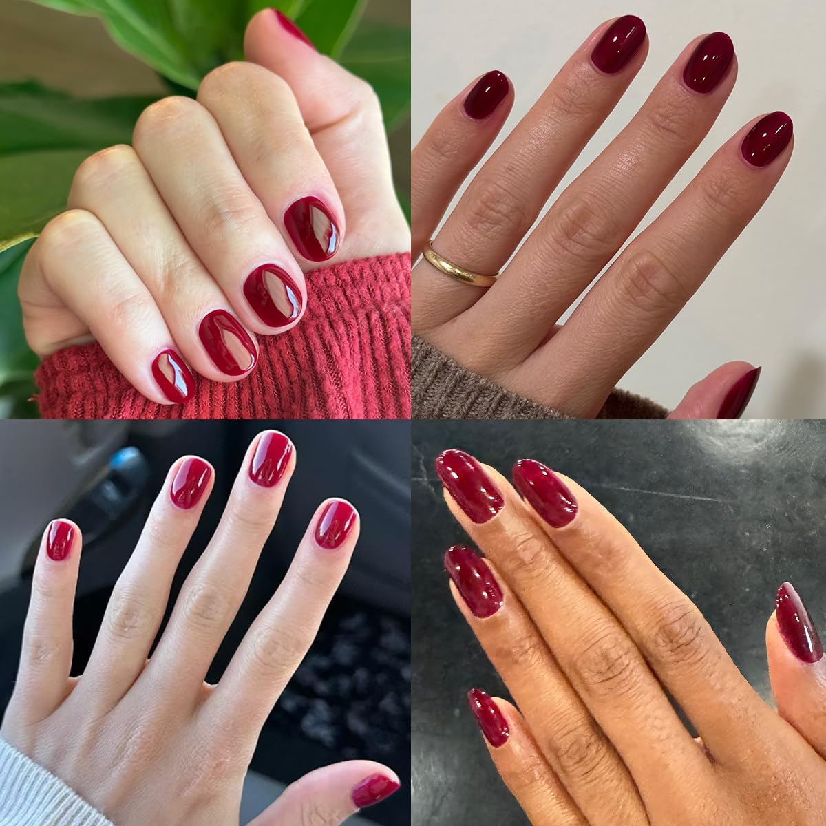 Close-up of fingers with Obsessed Dark Ruby nails showing salon-quality shine