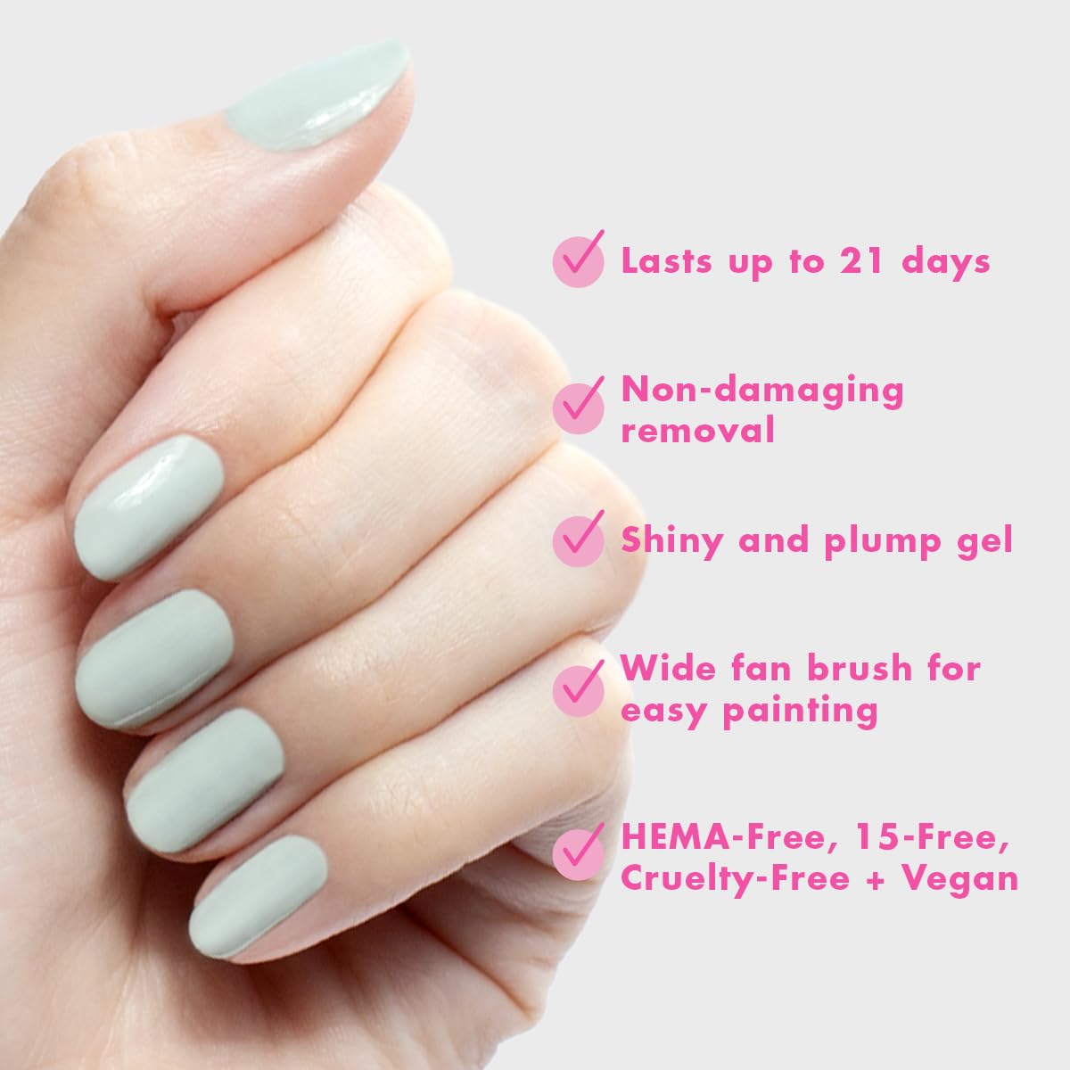Step-by-step Olive & June application showing base, two coats, top for longevity
