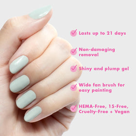 Step-by-step Olive & June application showing base, two coats, top for longevity