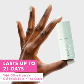 Brush stroke of Olive & June Pastel Sage showing smooth coverage benefit