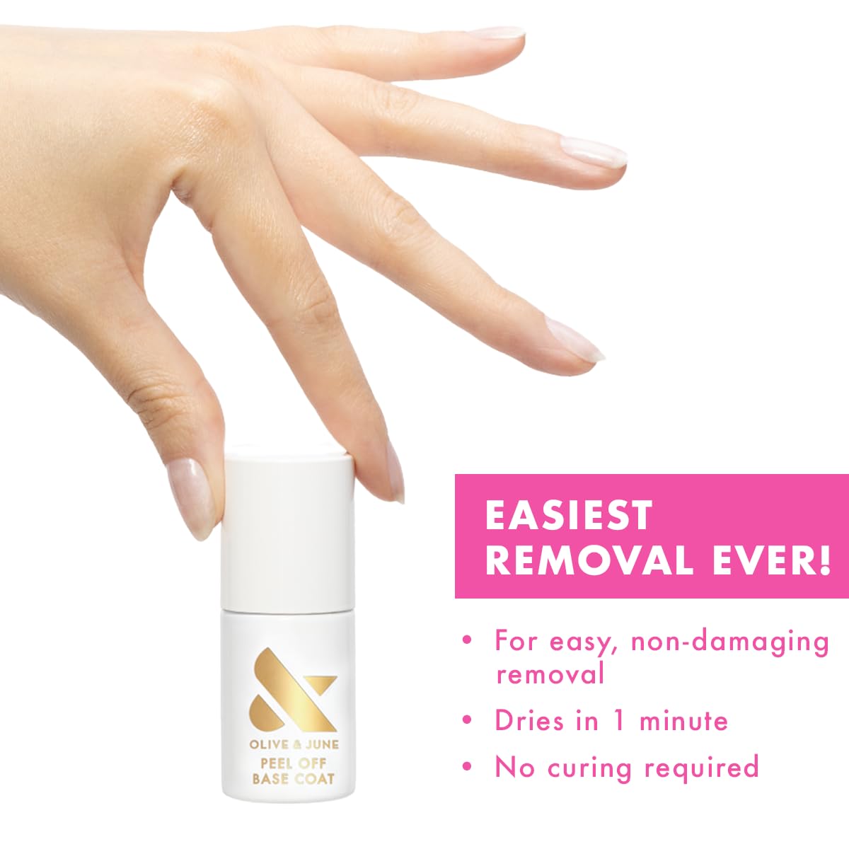 Olive & June base coat applied on nail close-up preserving nail health