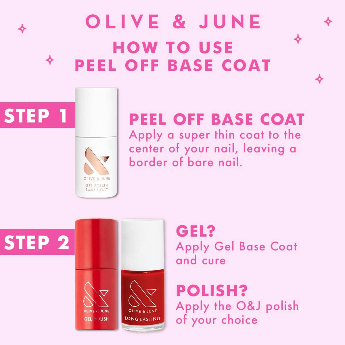 Olive & June bottle with gel-polished nails illustrating salon-quality shine