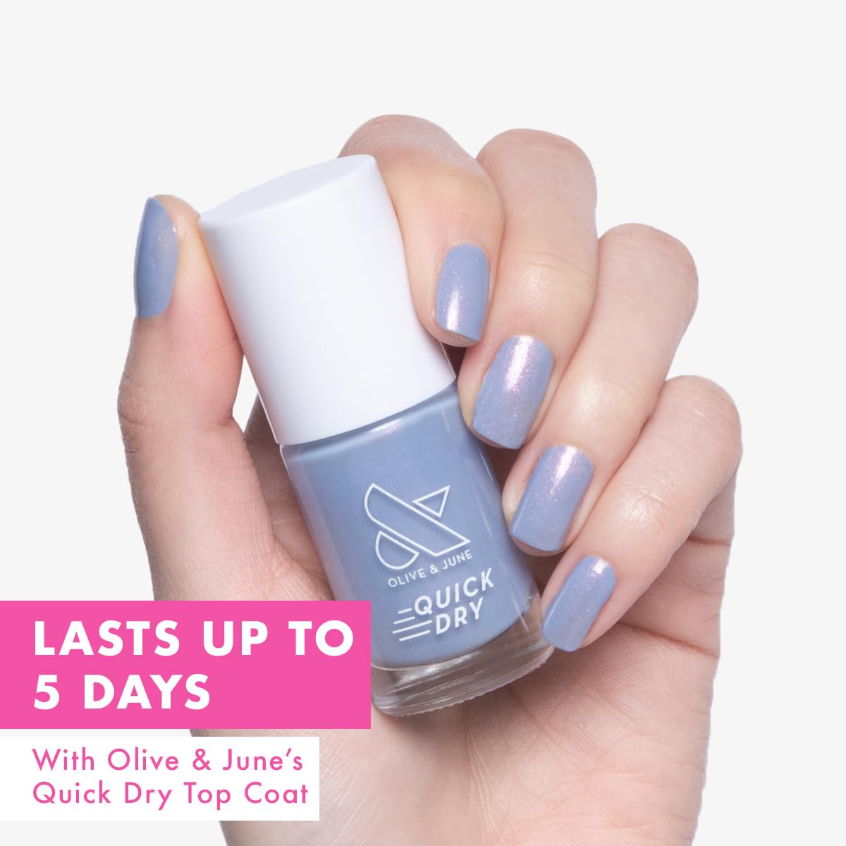 Olive & June wide fan brush detail for streak-free, even application