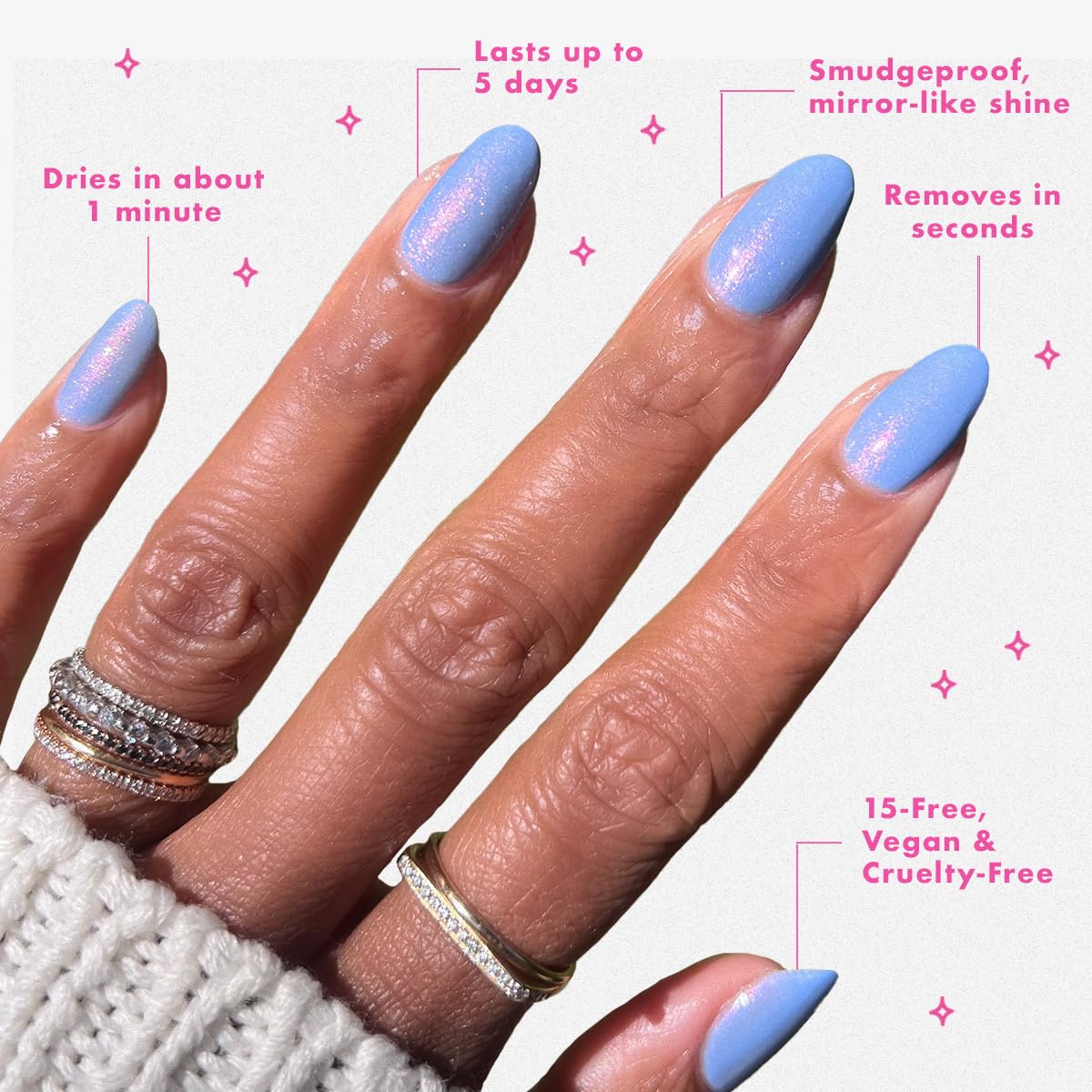 Olive & June painted fingernails in periwinkle shimmer as a polished look