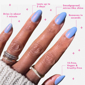 Olive & June painted fingernails in periwinkle shimmer as a polished look