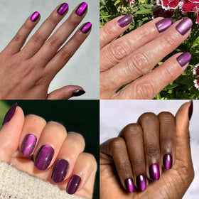 Lifestyle shot of Olive & June Plaza Velvet on hands showing realistic salon-quality results