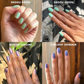 Olive & June polish brush laying smooth coat on nail, precise application for streak-free color