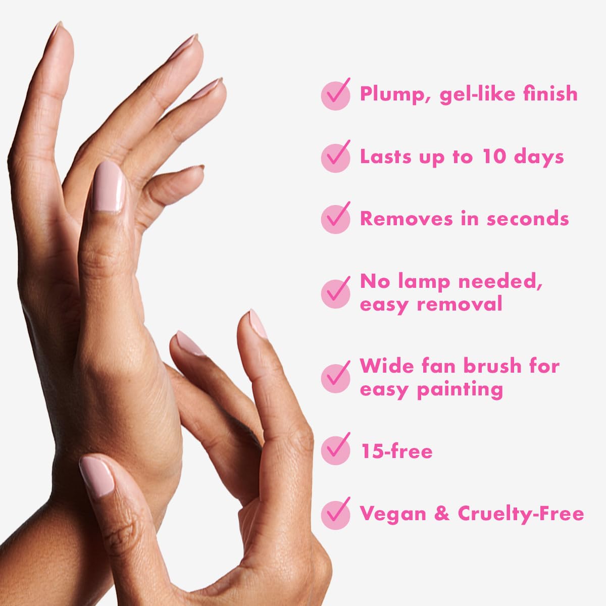 Hand wearing HZ Dusty Rose by Olive & June showing glossy, gel-like finish