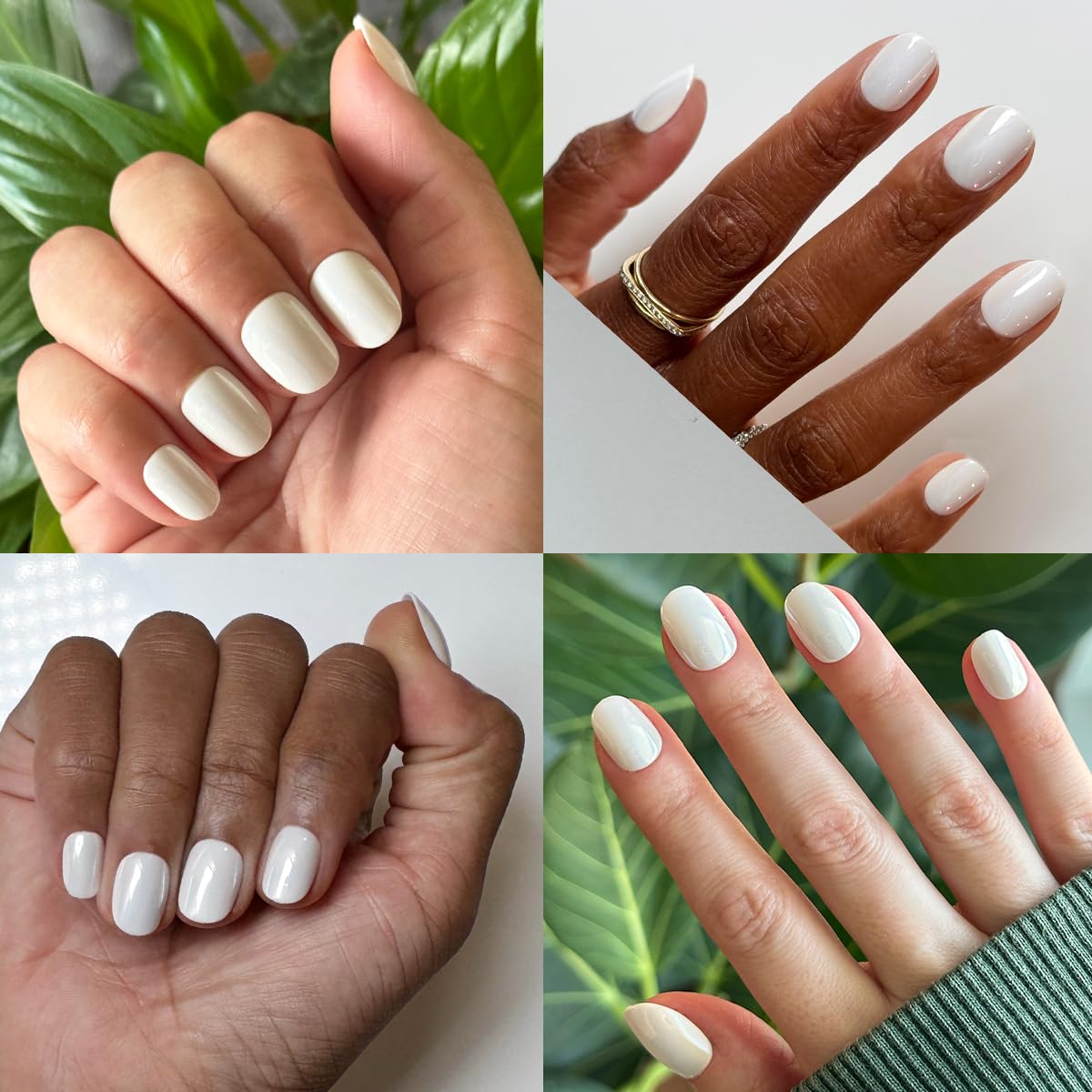 Olive & June press-on nail held in hand to show extra short round size and scale