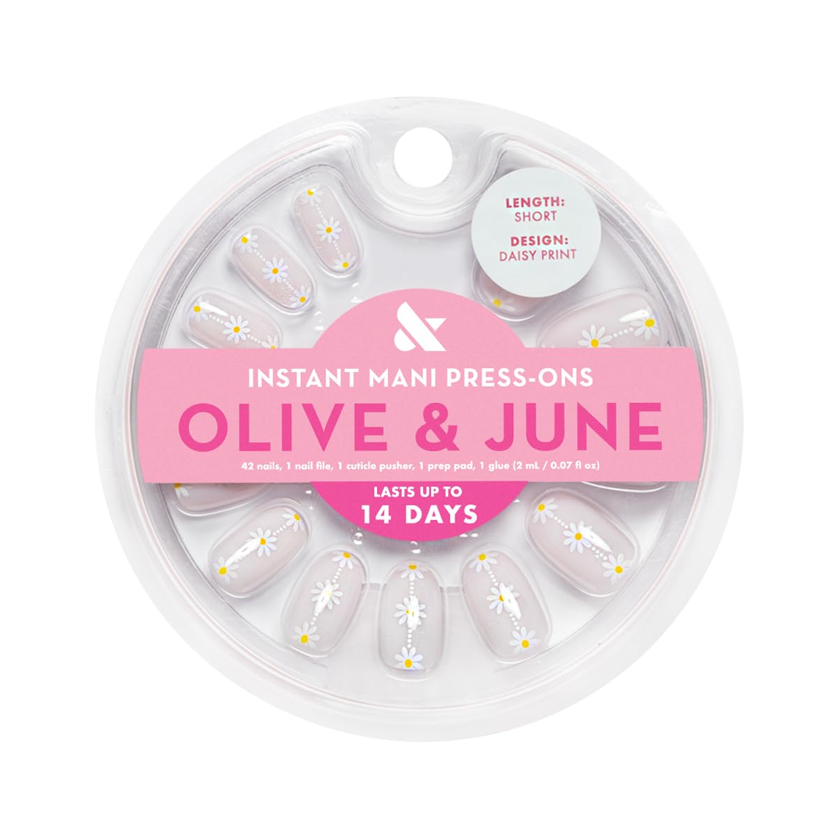 Olive & June display of 42 nails in 21 sizes for precise fit and customization