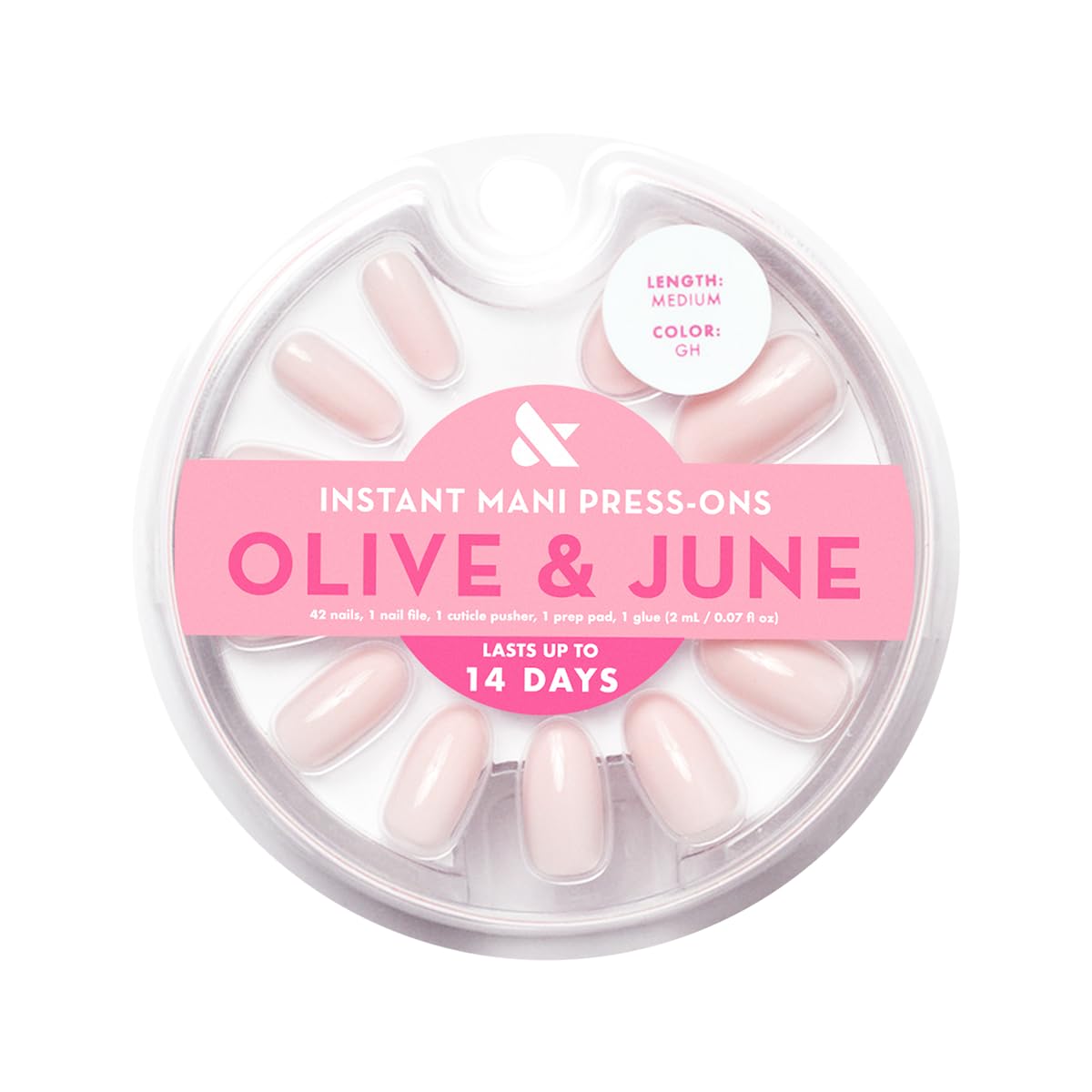 Olive & June array of 42 press-on nails in 21 sizes for precise fit