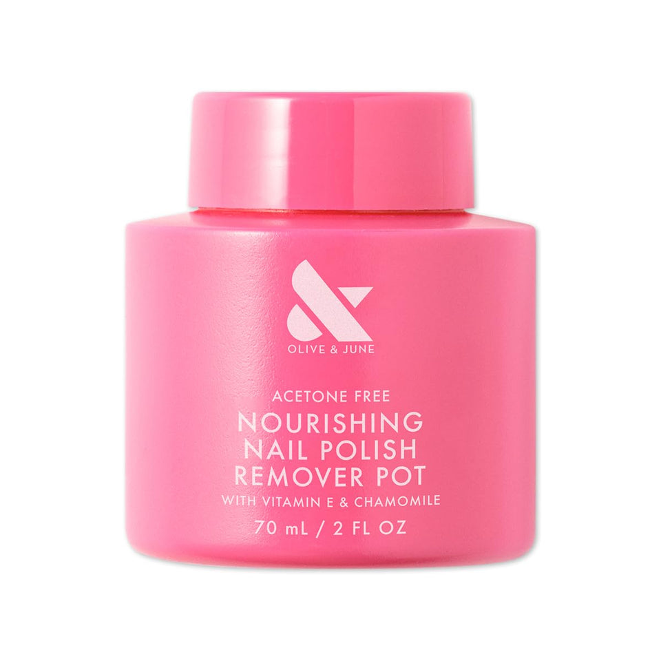 Olive & June front packaging showing compact remover pot and benefits