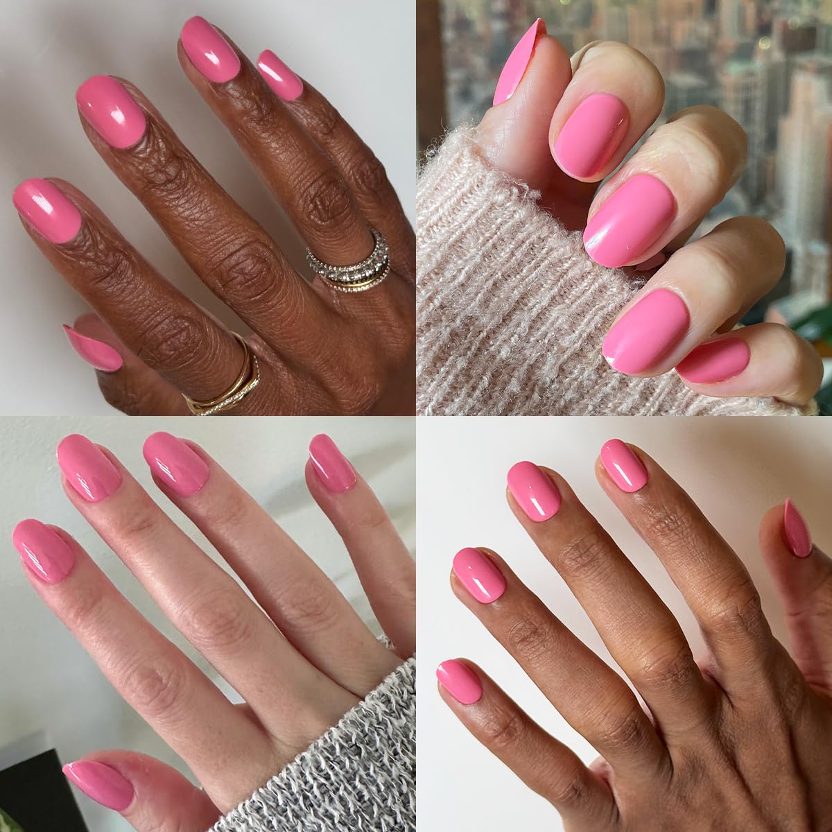 Olive & June press-on on finger showing size and realistic fit comparison