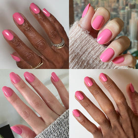 Olive & June press-on on finger showing size and realistic fit comparison