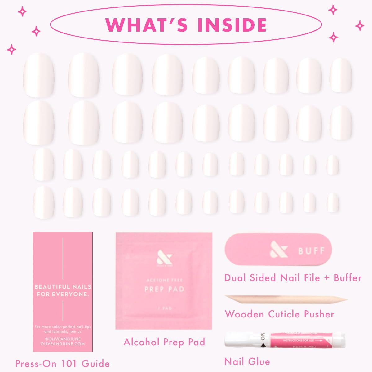 Olive & June size chart with example nails highlighting precise size matching