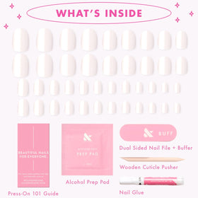 Olive & June size chart with example nails highlighting precise size matching