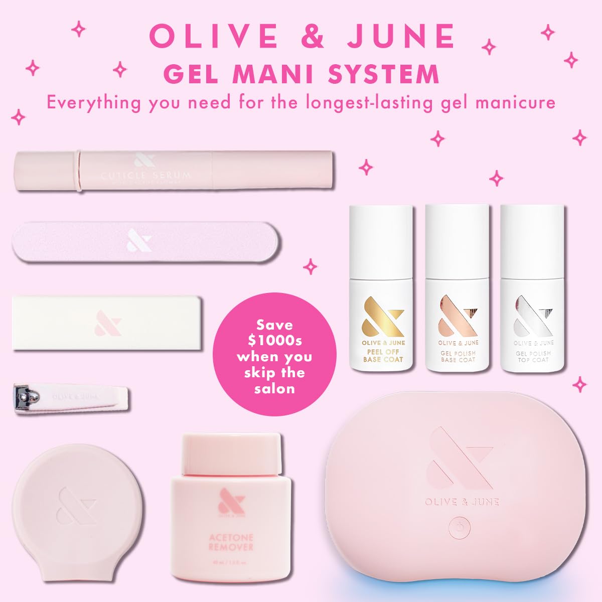 Olive & June bottle in hand showing size and easy home use