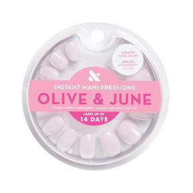 Olive & June strawberry scone nails arranged in rows to show color and inclusive sizing
