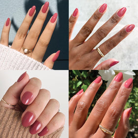 Olive & June nail swatch two coats showing streak-free rosy neutral