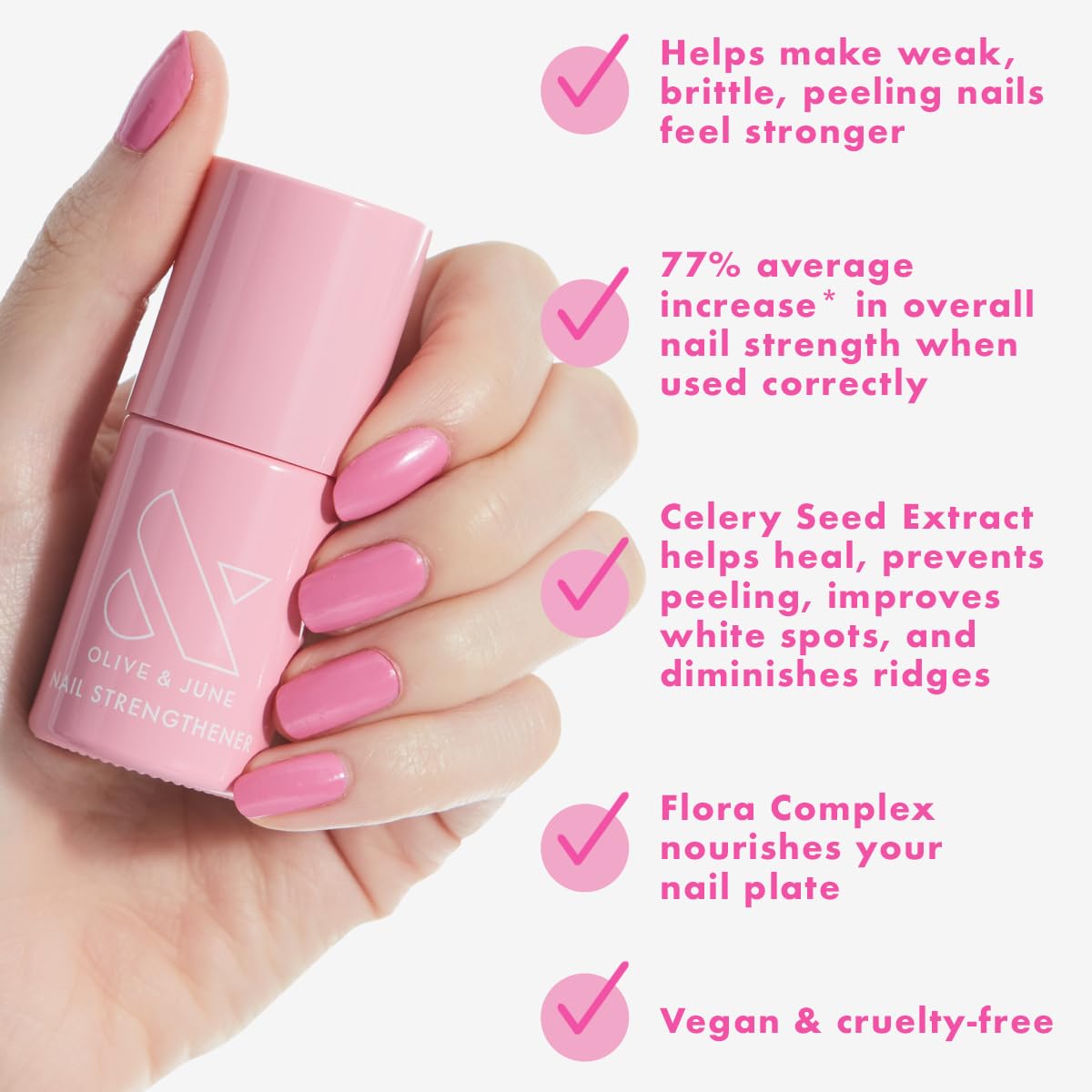 Olive & June brush applying strengthener giving smoother nail surface