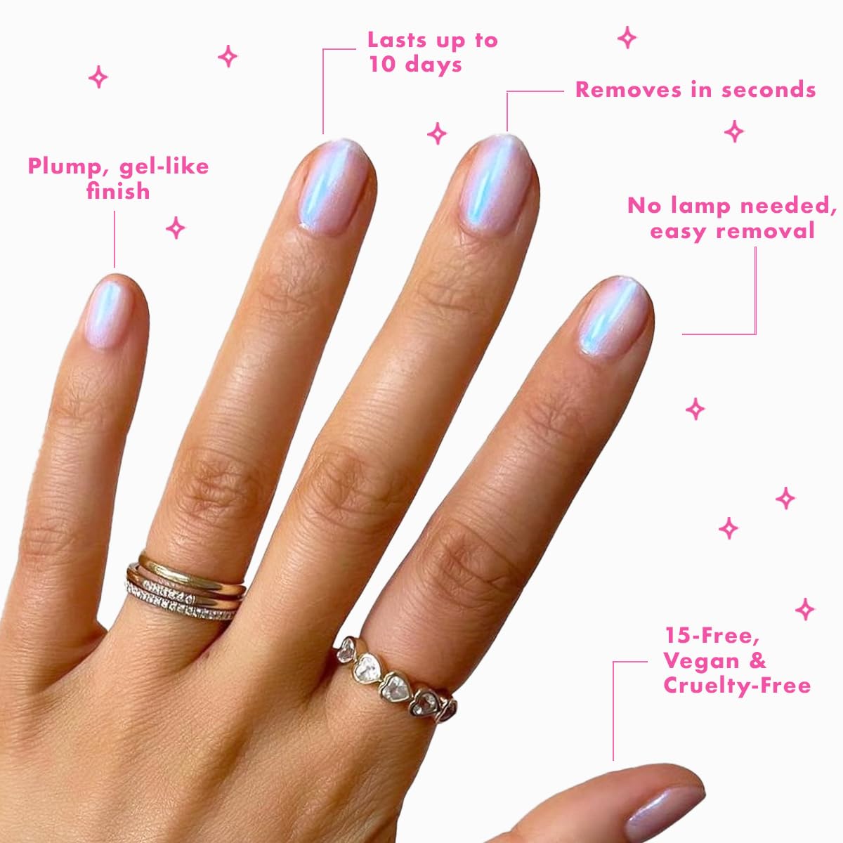 Olive & June two-coated nails showing plump gel-like finish benefit