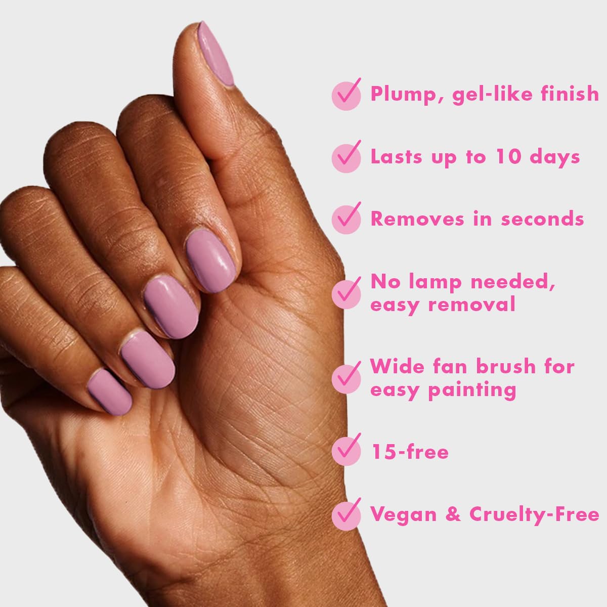 Manicure with World Lit mauve on nails demonstrating polished finish