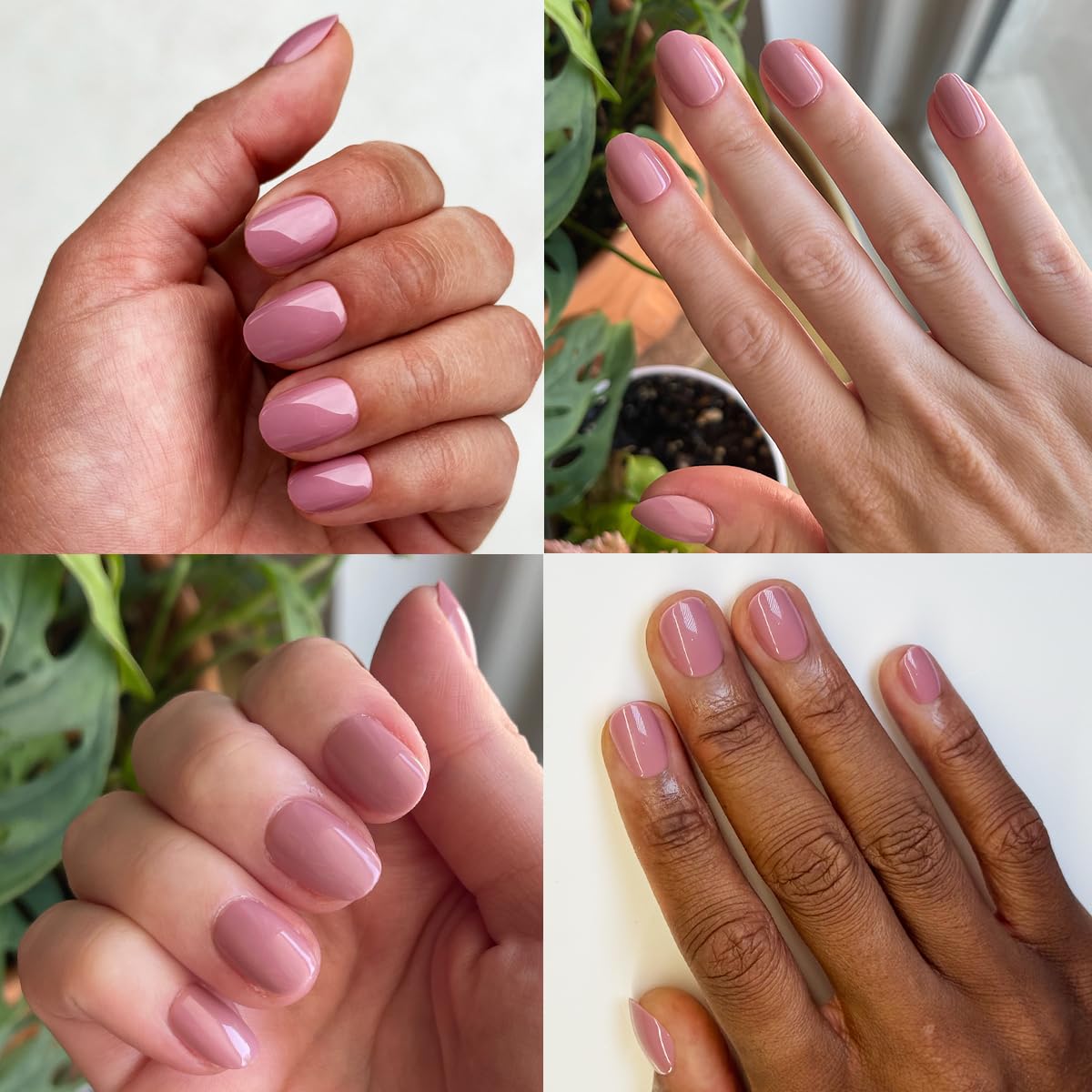 Olive & June worn manicure on hands showing natural short round look