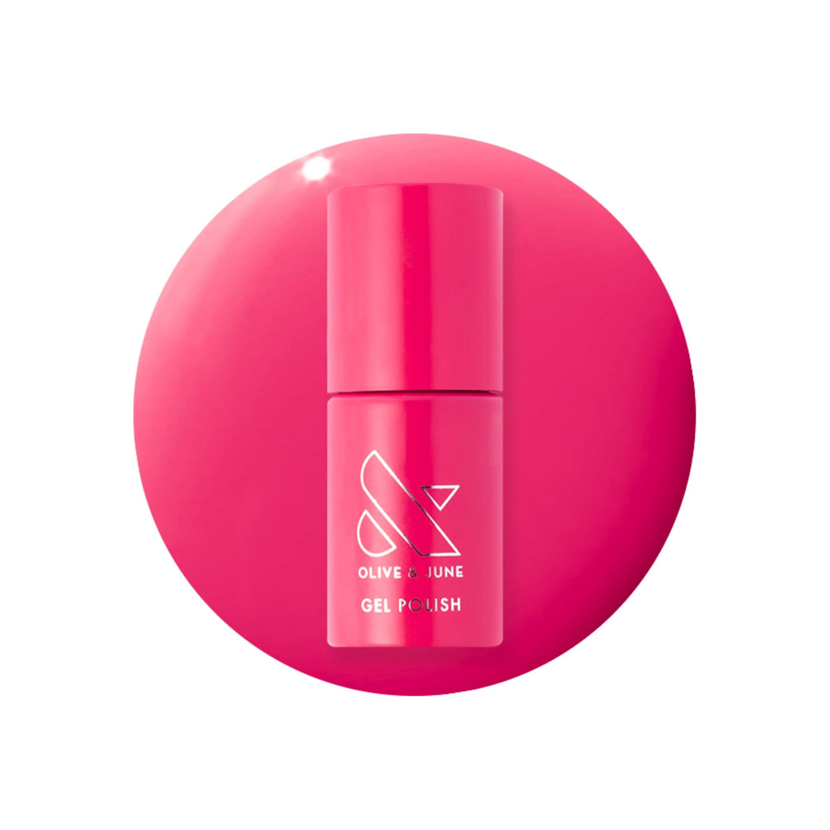 Olive & June bottle front view showing XOXO Hot Pink color and premium packaging