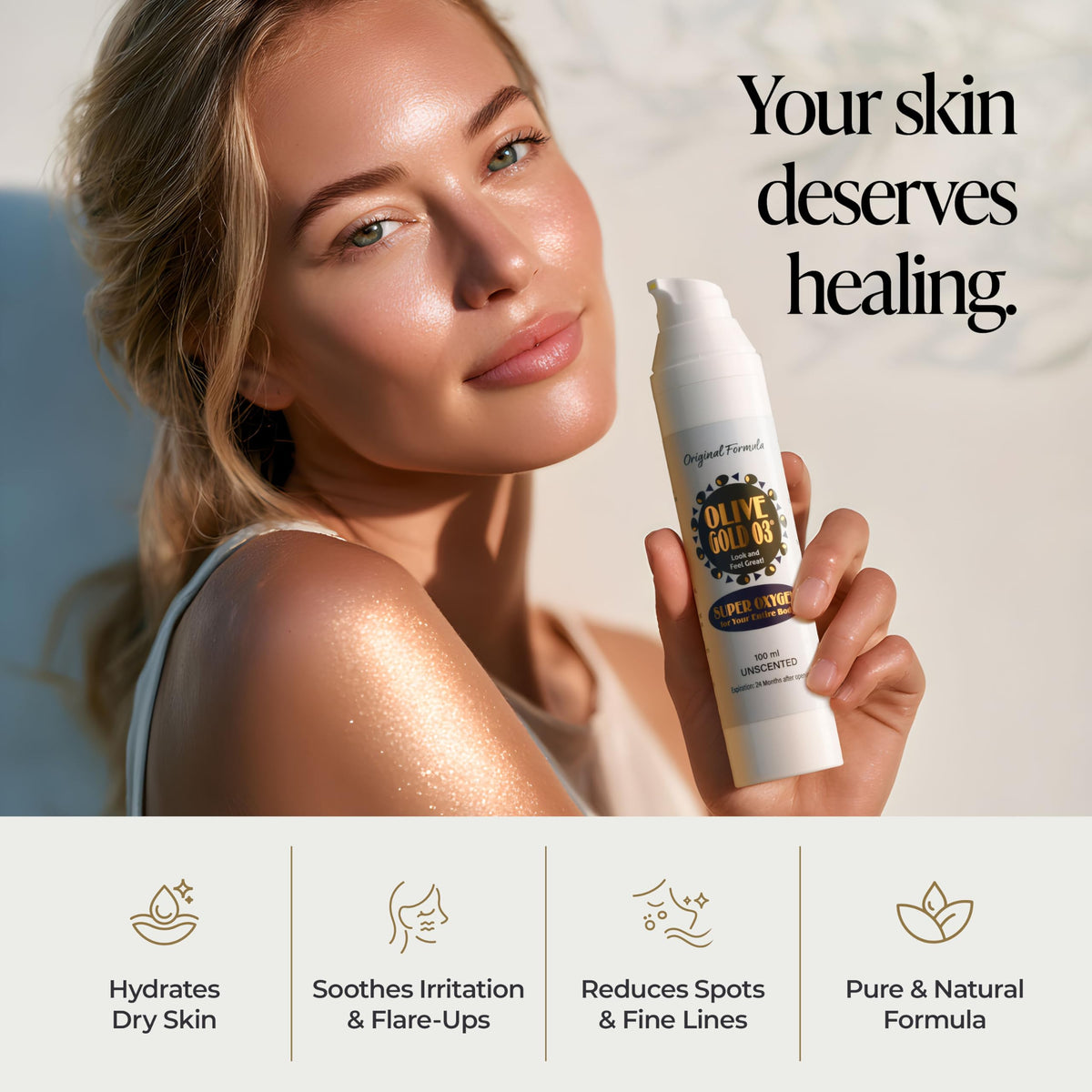 olive gold 03 face using lotion showing gentle daily moisturizing benefit