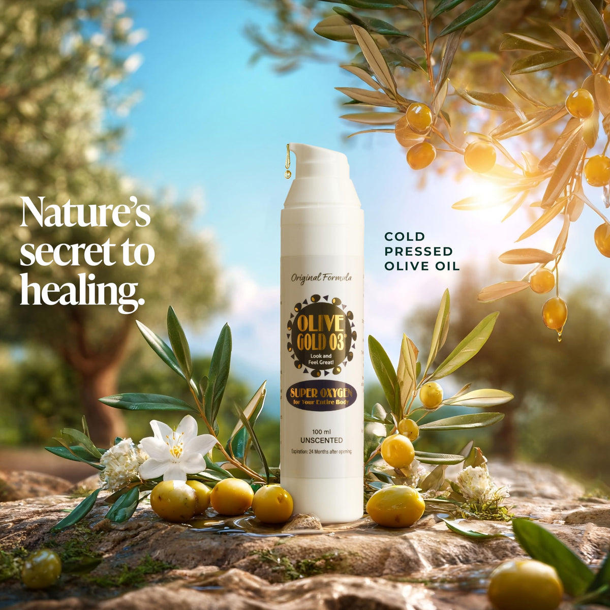 olive gold 03 label detail focusing on ingredients and clean formulation benefit