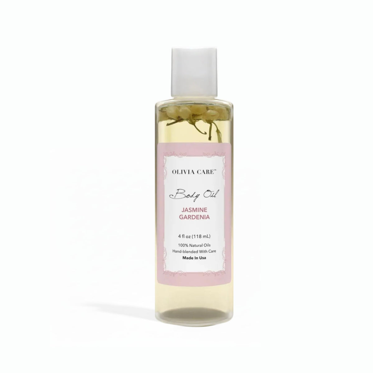 Olivia Care front packaging shows 4 oz bottle and floral branding, promotes hydration