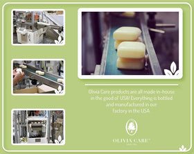 Olivia Care lifestyle bathroom setup showing soap beside sink and eco-friendly benefit